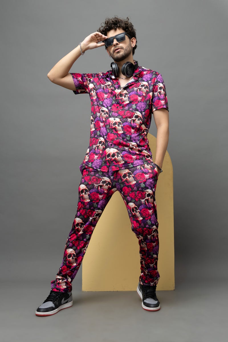GO DEVIL Colourful Skull Printed Co-Ord Set For Men - Image 4